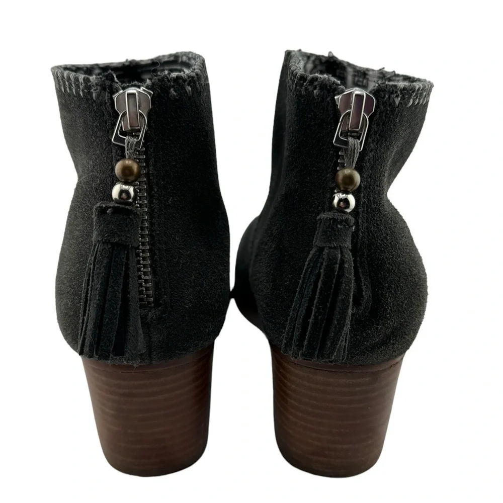 Toms Womens Dark Grey Suede Ankle Boots Tassel Zip Up Block Heel Casual 9W